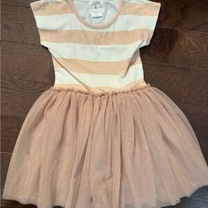 Striped Cream and Tan Kids Dress